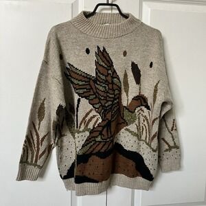 Vintage Smart Set Sweater Womens L Flying Duck Loon Marsh 90s Granny Grandpa